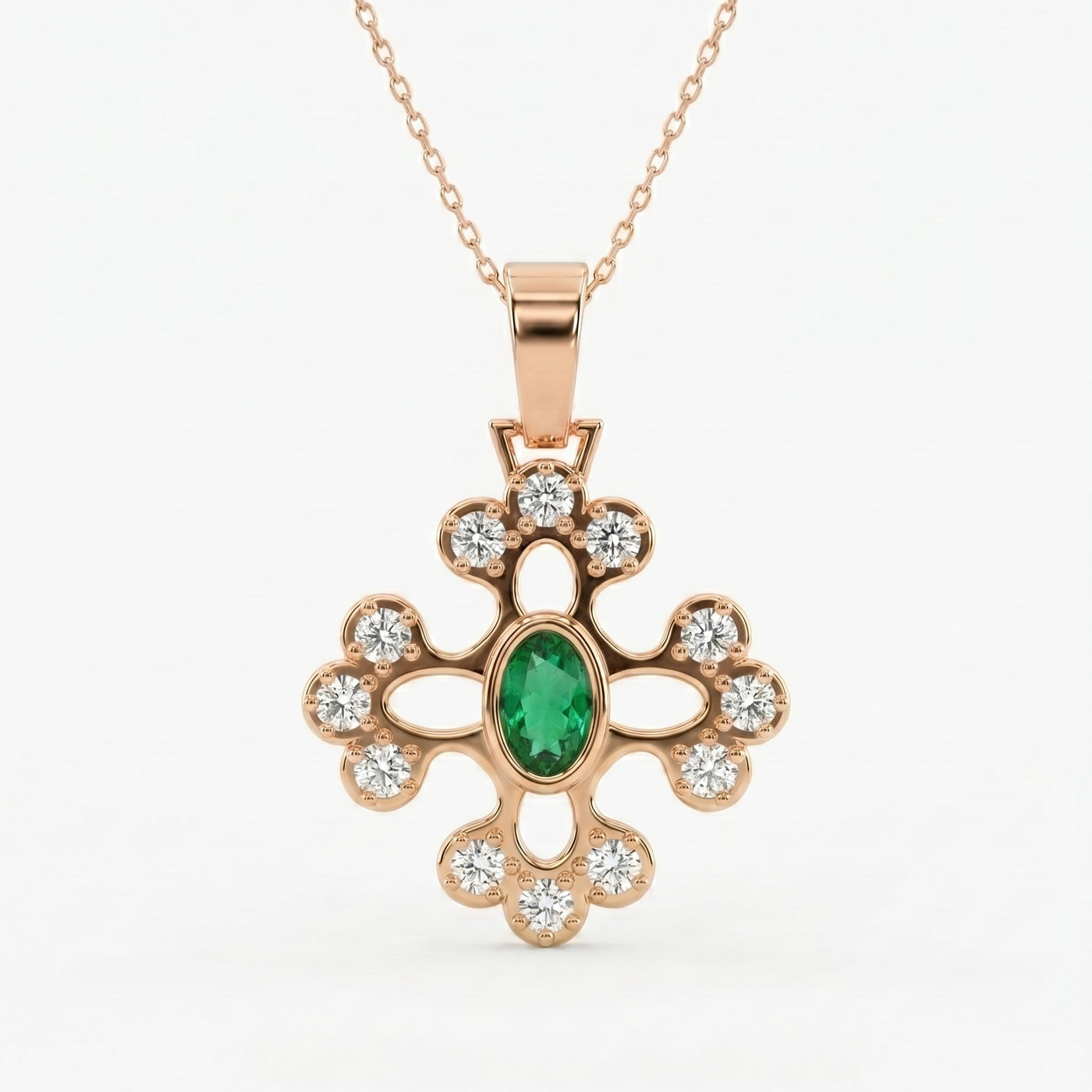 Elegant Round Diamond Floral Pendant Necklace, view 6