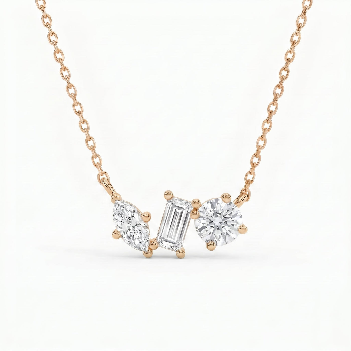 Three Stone Diamond Pendant Necklace, view 6