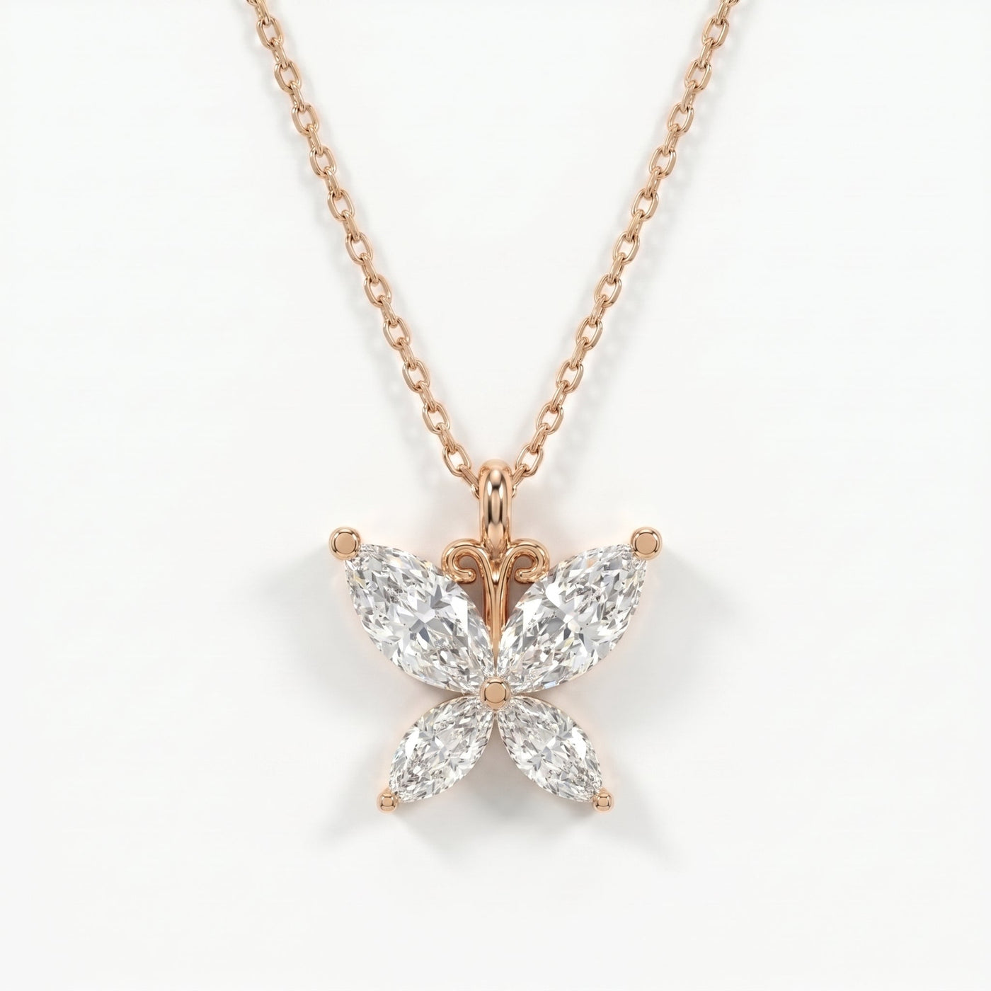 Butterfly Design Marquise Diamond Pendant Necklace, view 6
