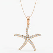 Round Diamond Starfish Embrace Pendant Necklace, view 5