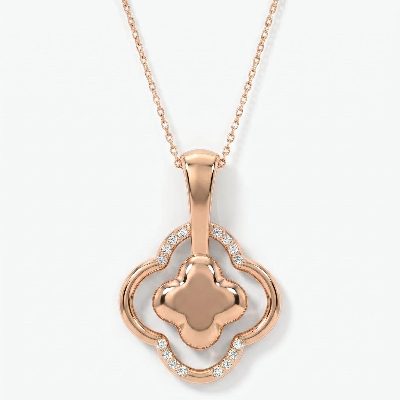 Round Diamond Elegant Clover Bloom Pendant Necklace, view 6