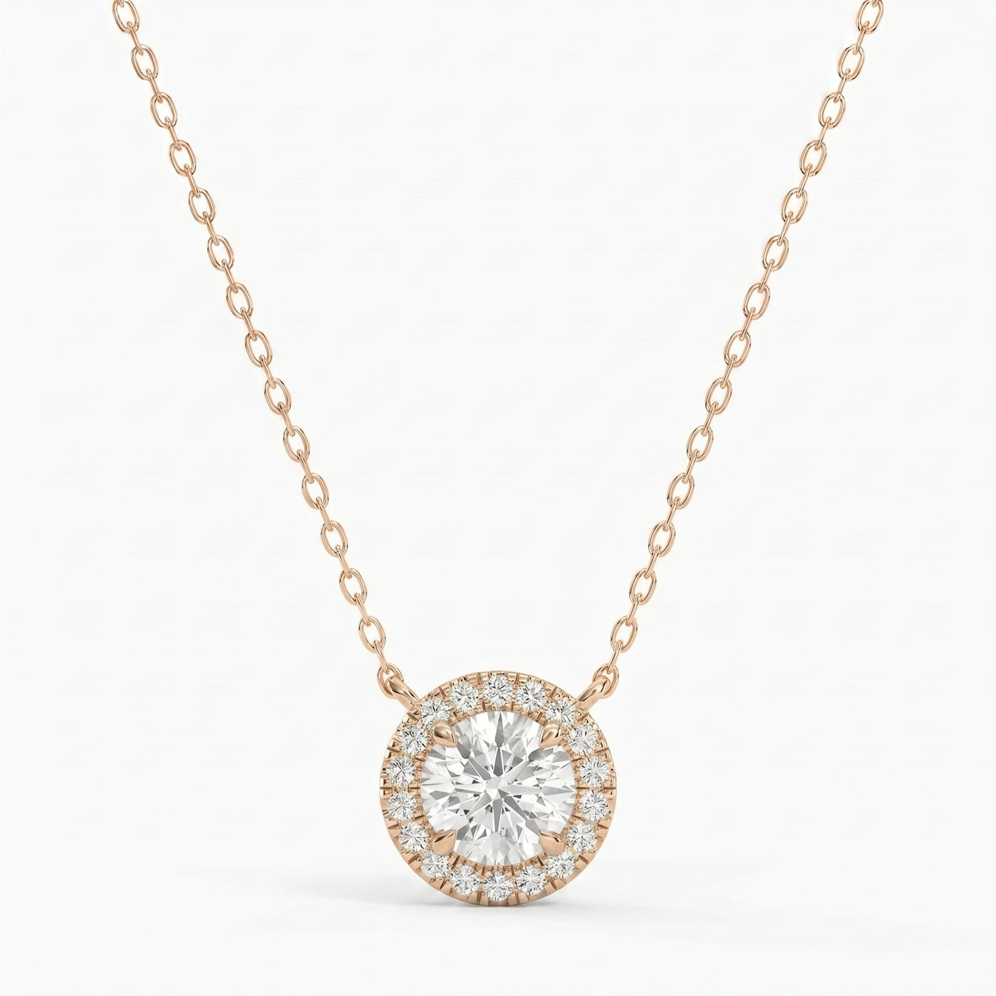 Round Shape Diamond and Side Stone Halo Design Necklace, view 5