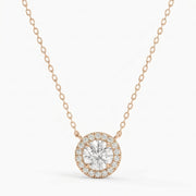 Round Shape Diamond and Side Stone Halo Design Necklace, view 5