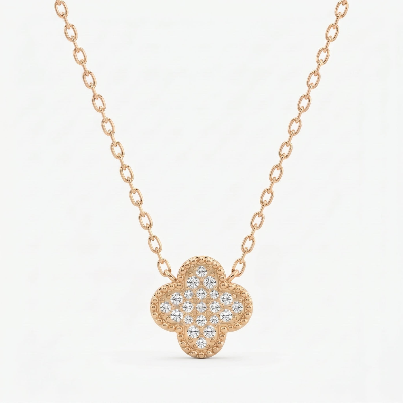 Clover Diamond Heritage Necklace, Pavé Quatrefoil Charm Jewellery, view 6