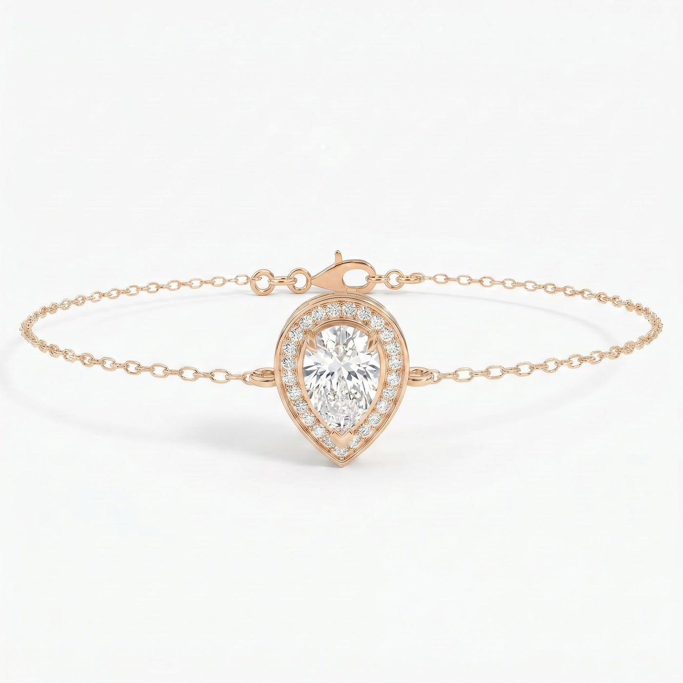 Pear Shape Diamond Halo Chain Bracelet, view 4