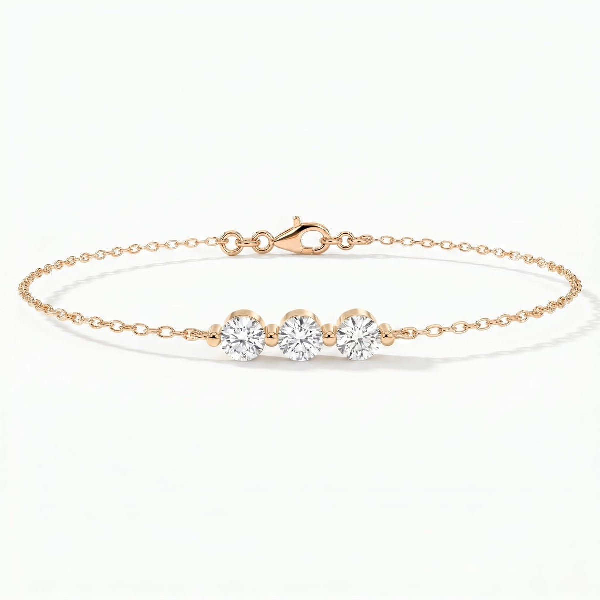 Round Diamond Timeless Trinity Bezel Set Chain Bracelet, view 5