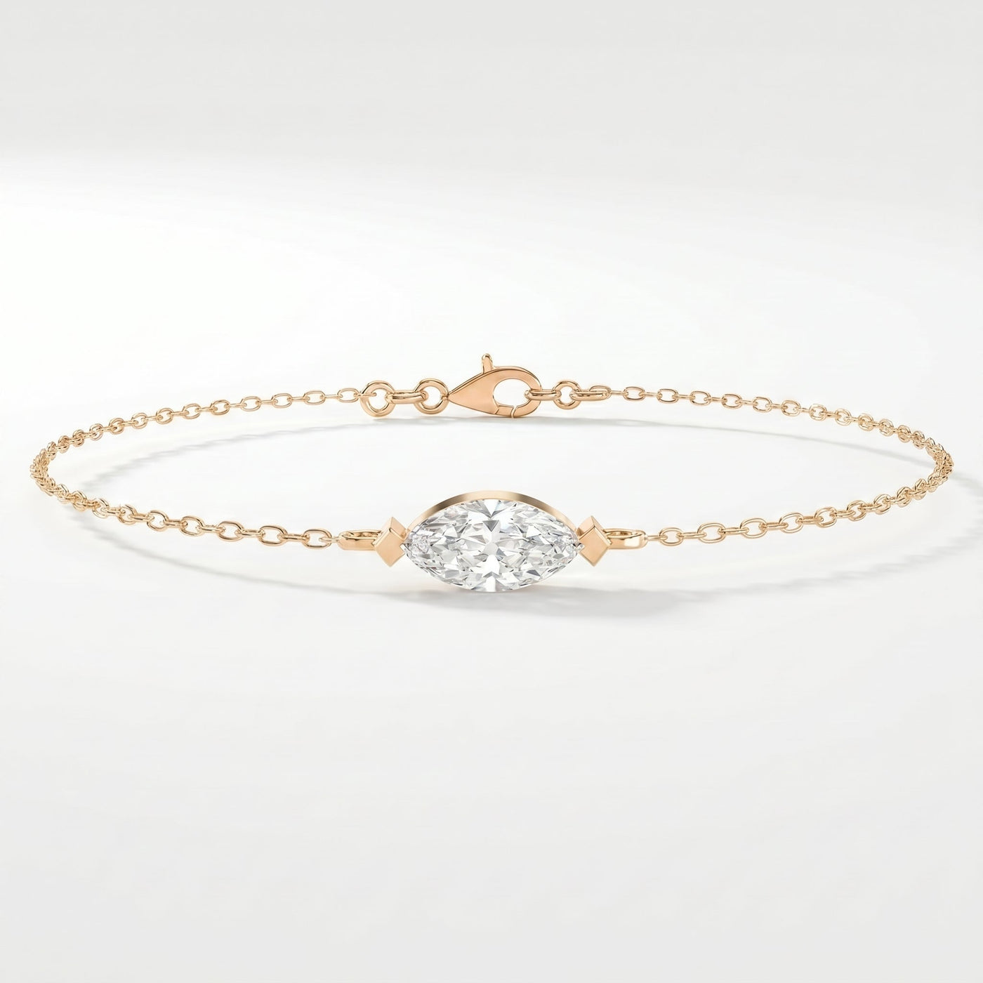 Elegant Marquise Diamond Solitaire Chain Bracelet, view 4