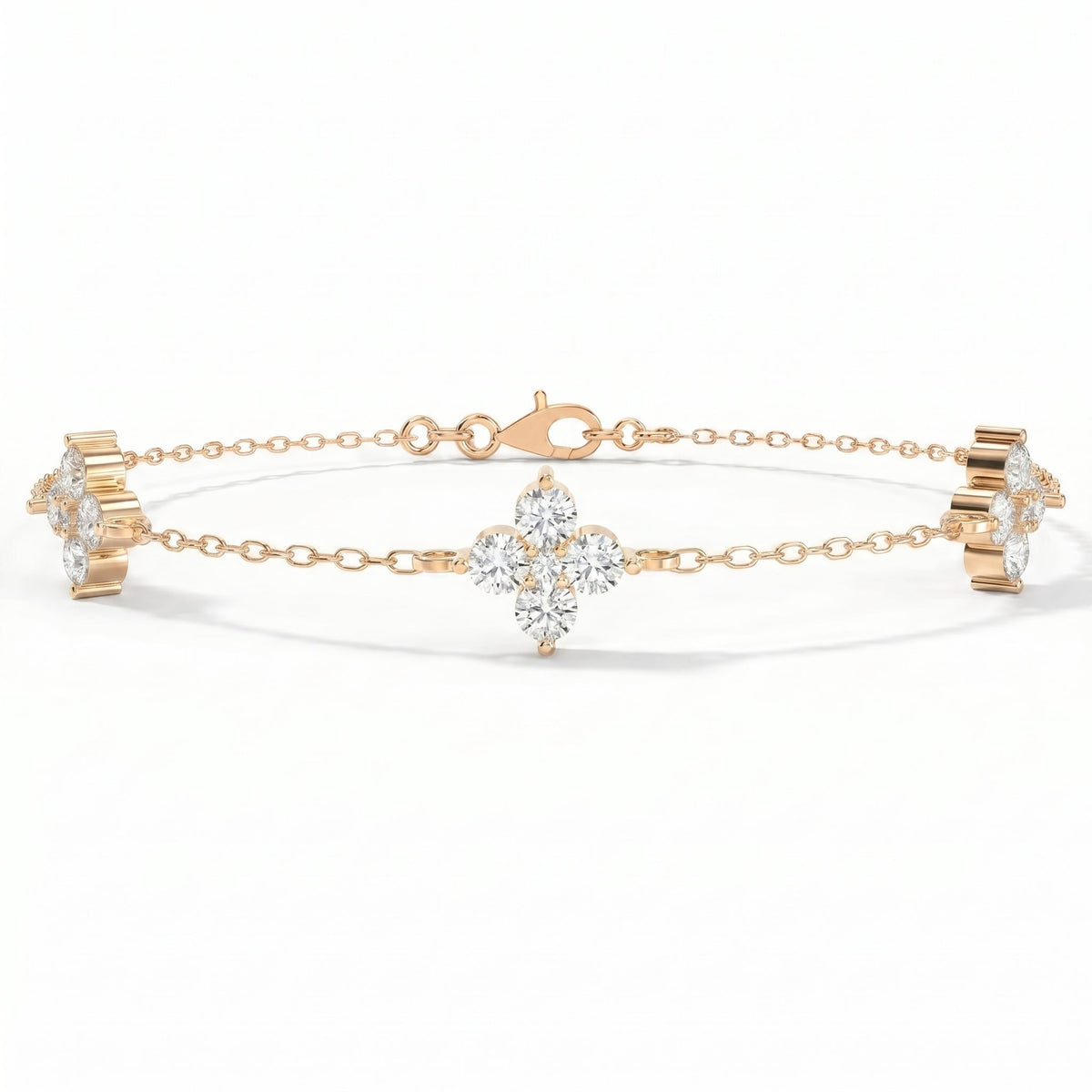 Round Diamond Verdant Bloom Clover Chain Bracelet, view 5