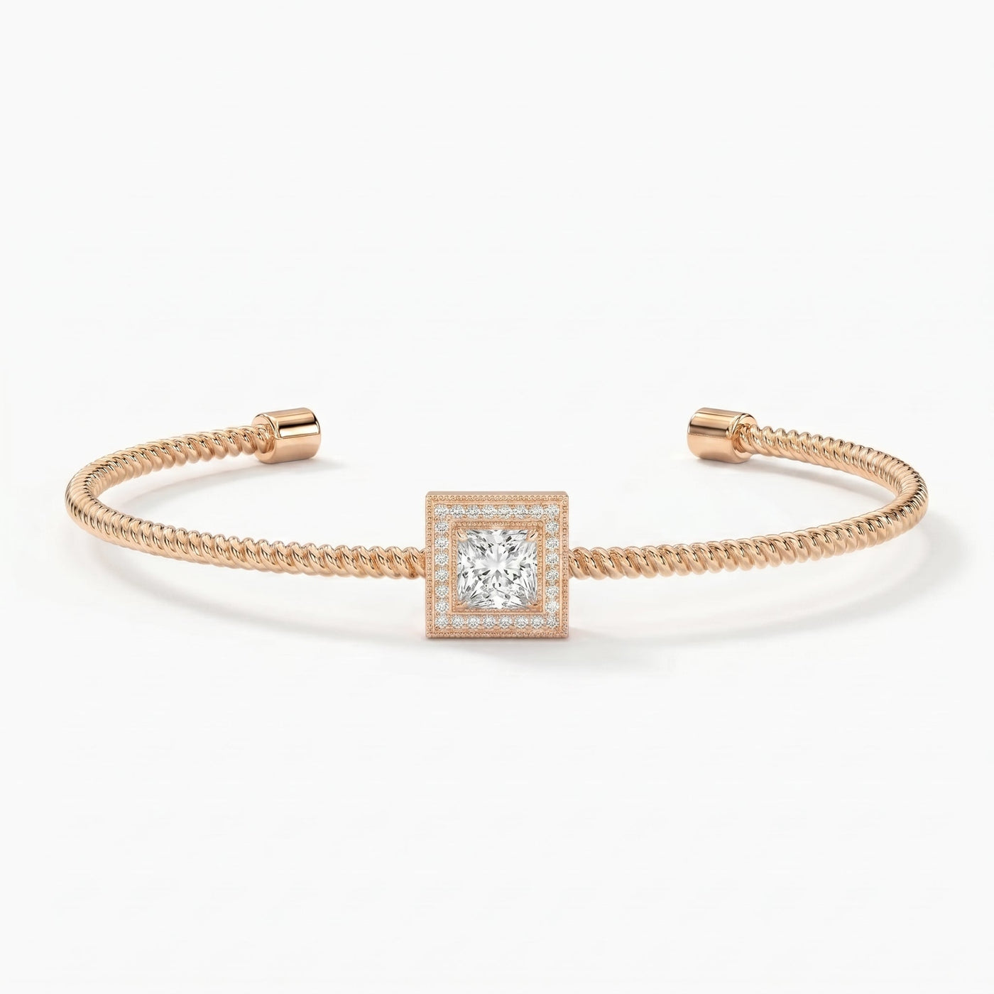 Cuff Bracelet with Square Halo Centrepiece, Princess Cut Diamond, view 4