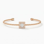 Cuff Bracelet with Square Halo Centrepiece, Princess Cut Diamond, view 4
