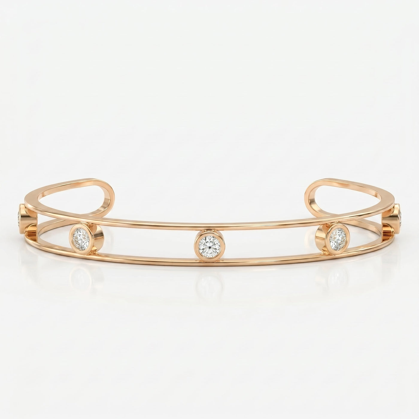 Minimalist Cuff Bracelet with Bezel Set Round Diamonds, view 4