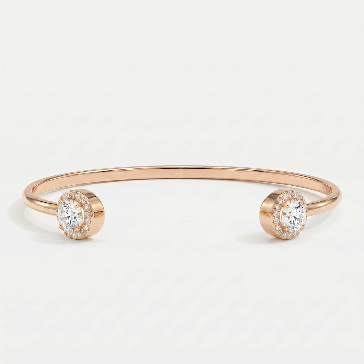 Elegant Open Cuff Bracelet with Round Halo Diamonds, view 4