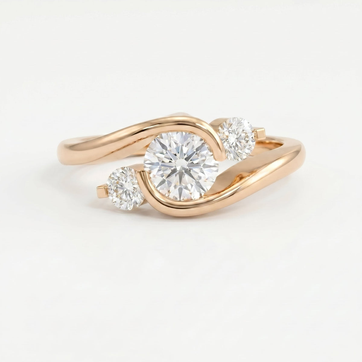 Modern Three-Stone Diamond Bypass Unique Swirl Design, view 7