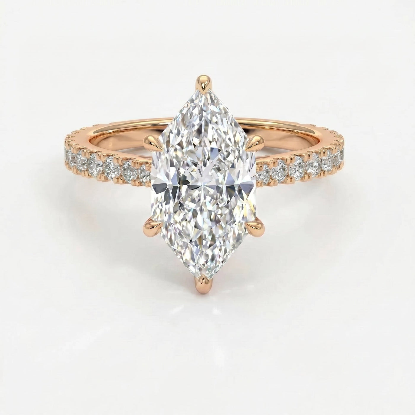 Dutch Marquise Cut Diamond round Accent Engagement Ring, view 4