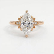 Dutch Marquise Cut Lab Diamond Floral Side Cluster Design Engagement Ring, view 3