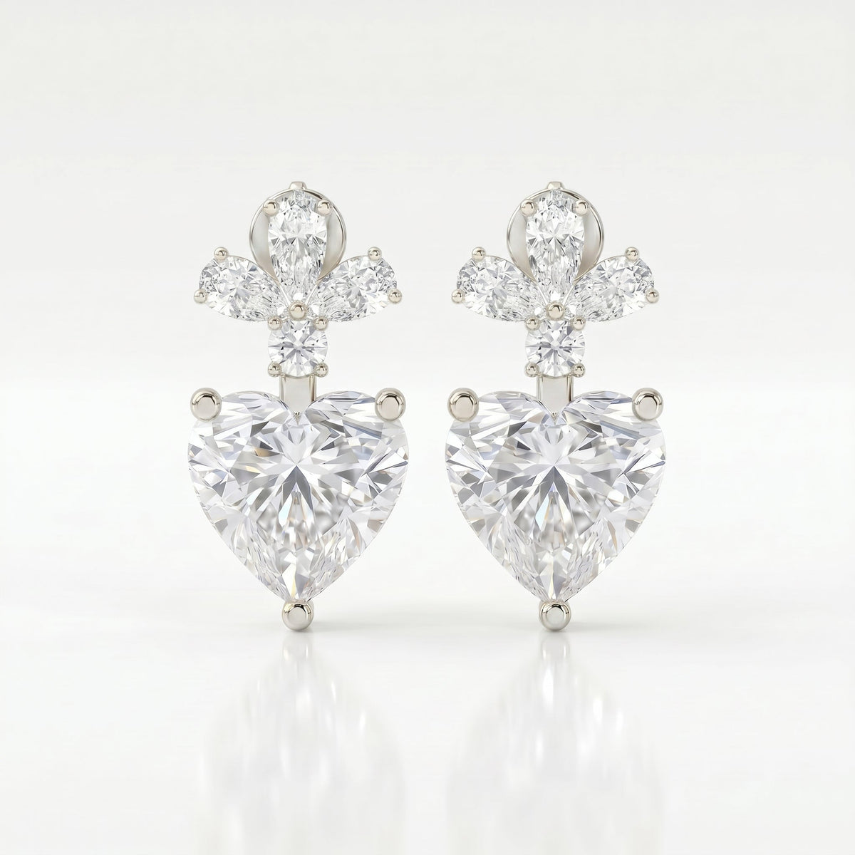 Floral Cluster Heart Diamond Drop Earring, view 3