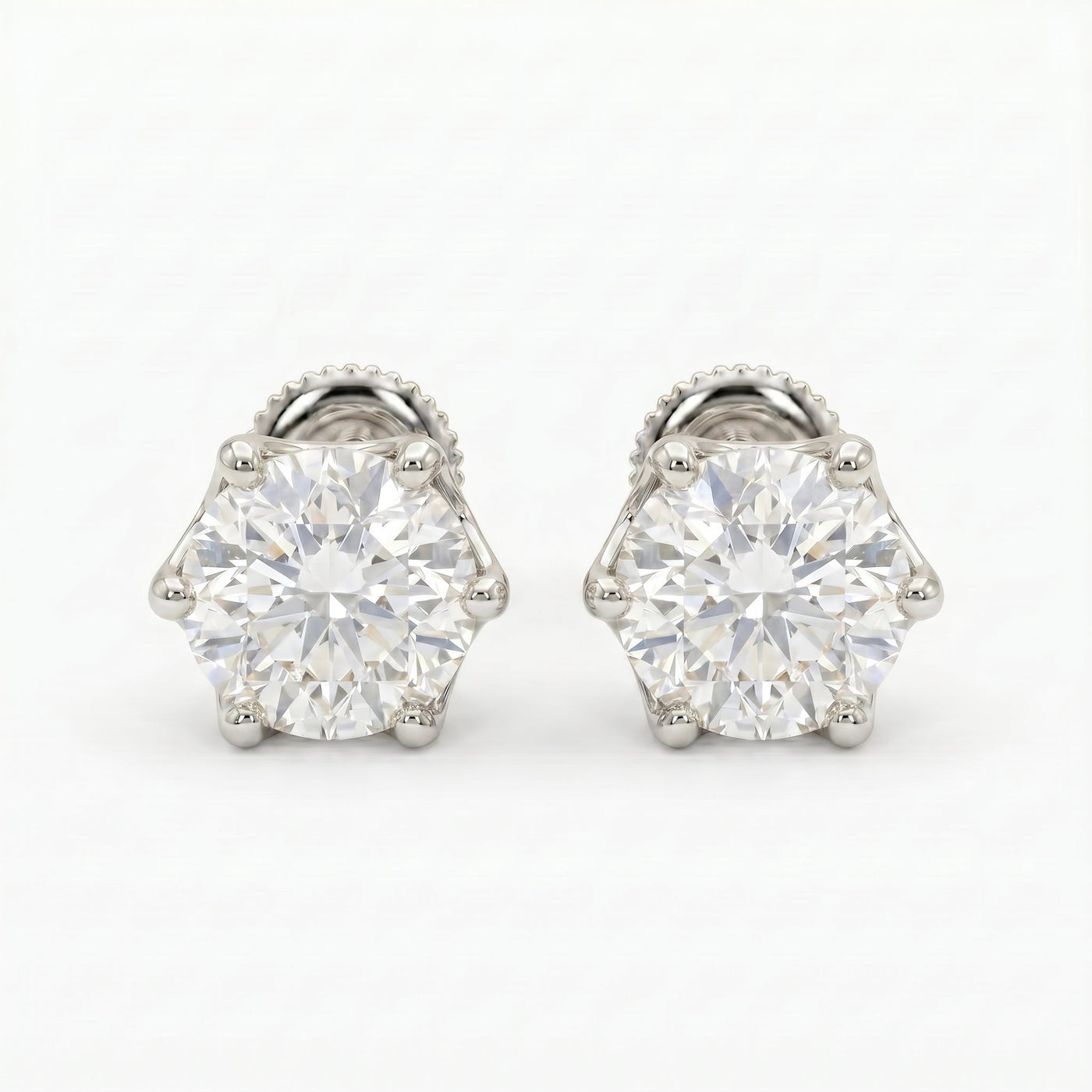 Classic 6 Prong Round Brilliant Diamond Stud Earrings, view 5