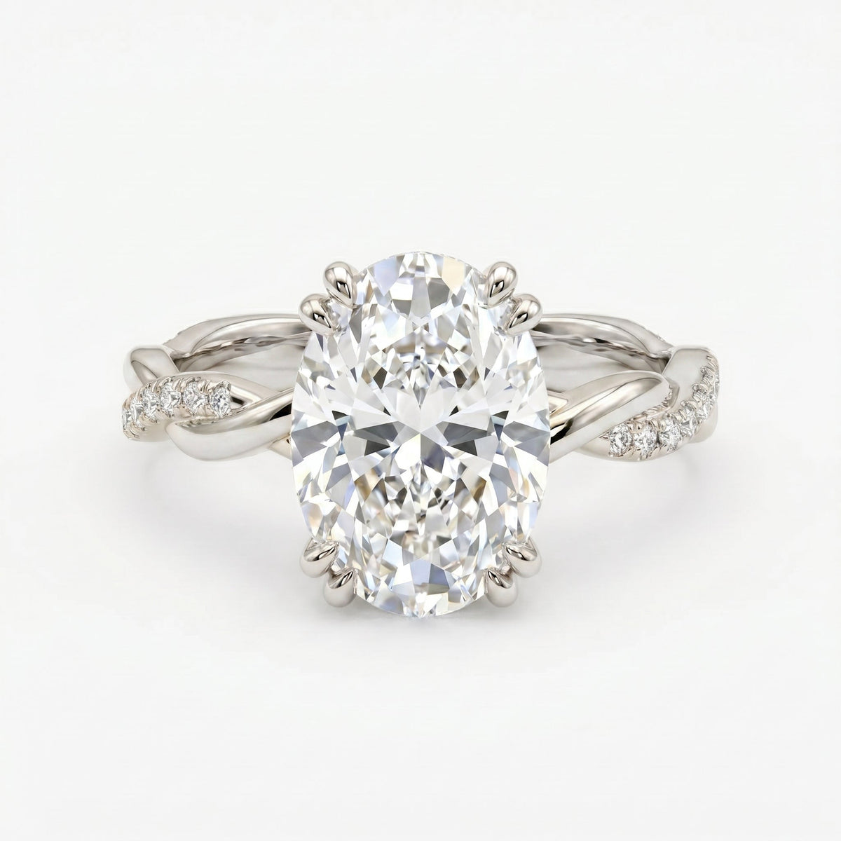 Oval Cut Diamond Round Accent Side Stone Engagement Ring, view 7