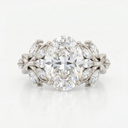 Oval Diamond Engagement Ring Nature Inspired Marquise Leaf Side Stone Ring, view 3
