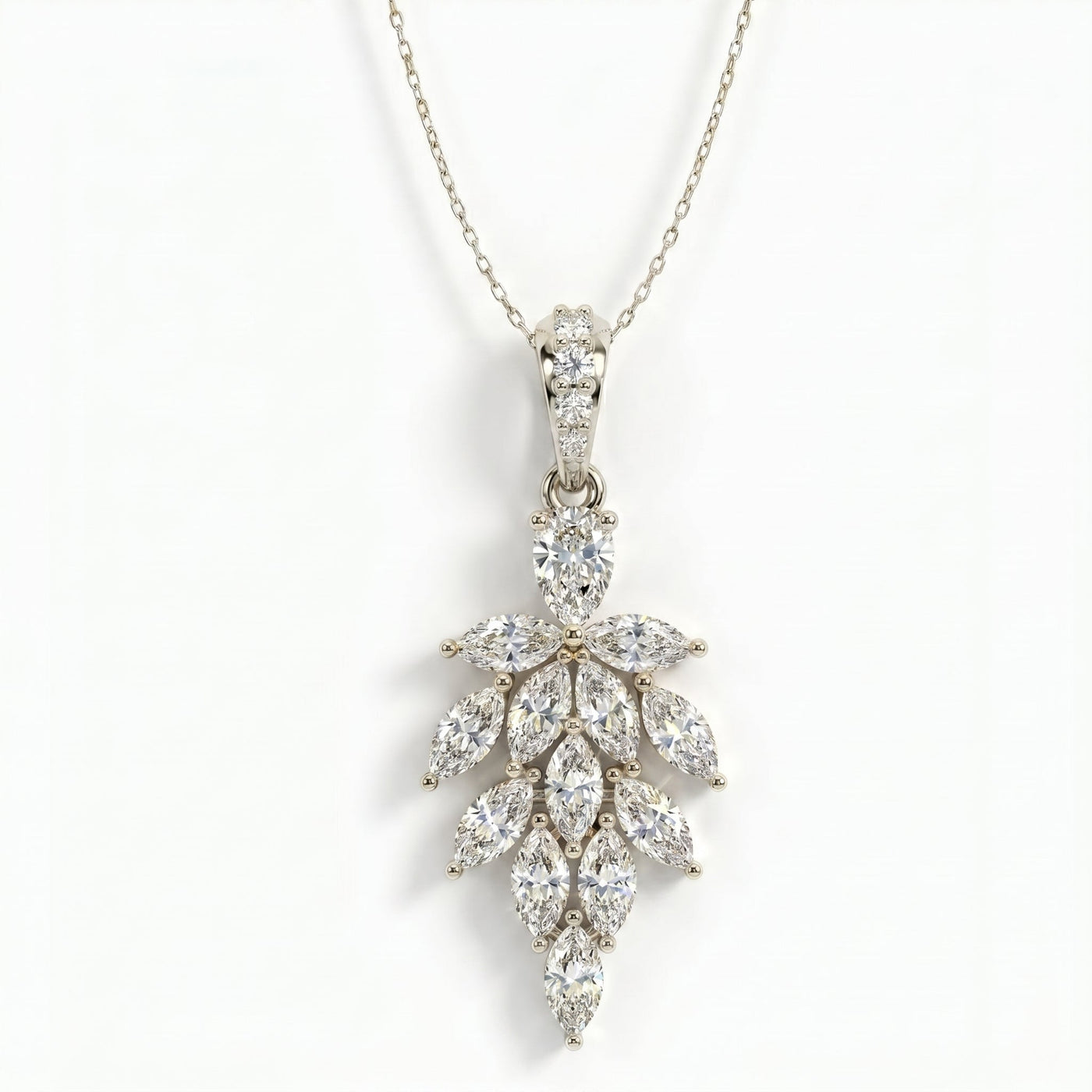 Marquise & Pear Cut Diamond Floral Pendant Necklace, view 3
