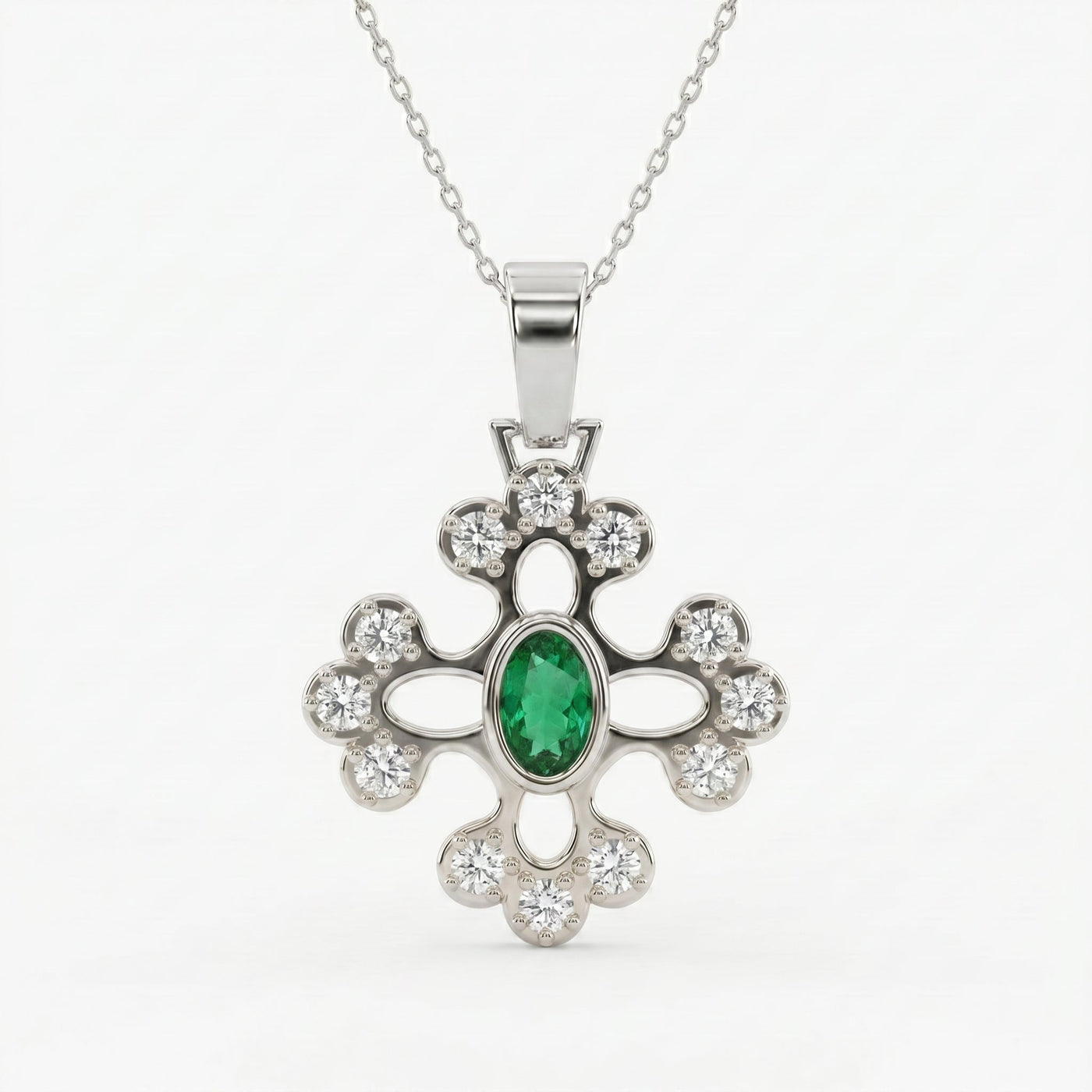 Elegant Round Diamond Floral Pendant Necklace, view 7