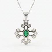 Elegant Round Diamond Floral Pendant Necklace, view 7