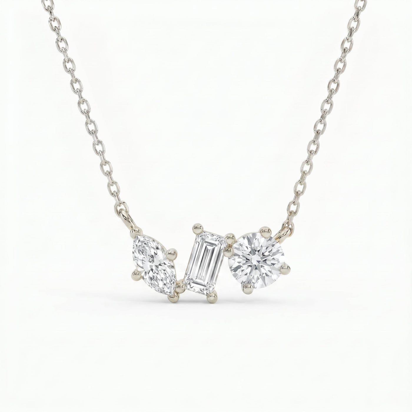 Three Stone Diamond Pendant Necklace, view 7
