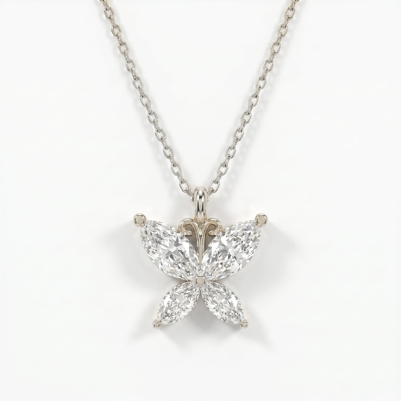 Butterfly Design Marquise Diamond Pendant Necklace, view 7