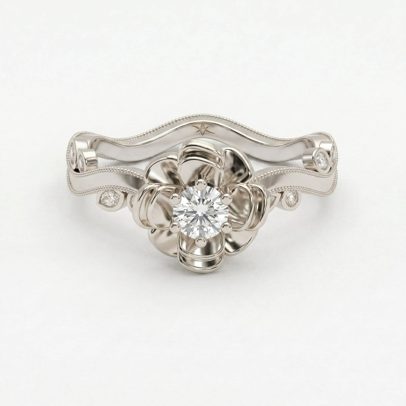 Custom Floral-Inspired Diamond Ring, view 7