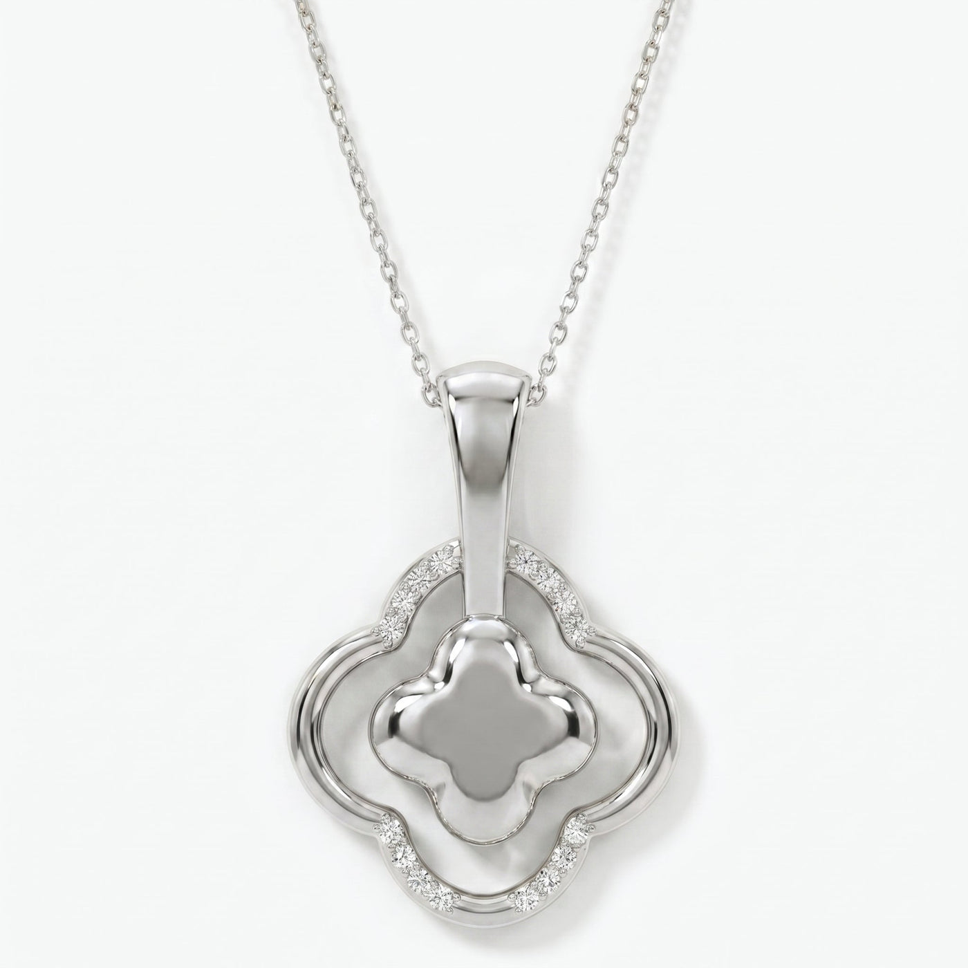 Round Diamond Elegant Clover Bloom Pendant Necklace, view 7