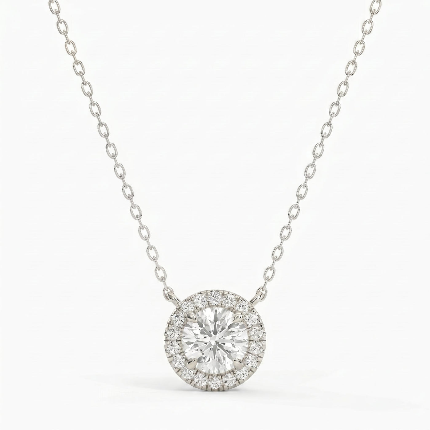 Round Shape Diamond and Side Stone Halo Design Necklace, view 6
