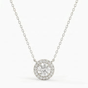 Round Shape Diamond and Side Stone Halo Design Necklace, view 6