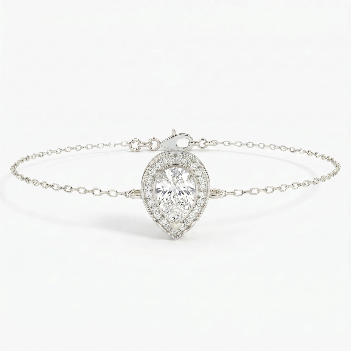 Pear Shape Diamond Halo Chain Bracelet, view 3