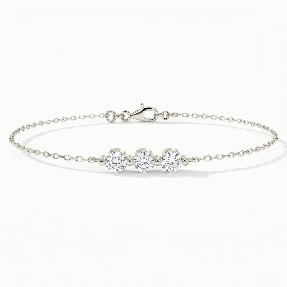 Round Diamond Timeless Trinity Bezel Set Chain Bracelet, view 4