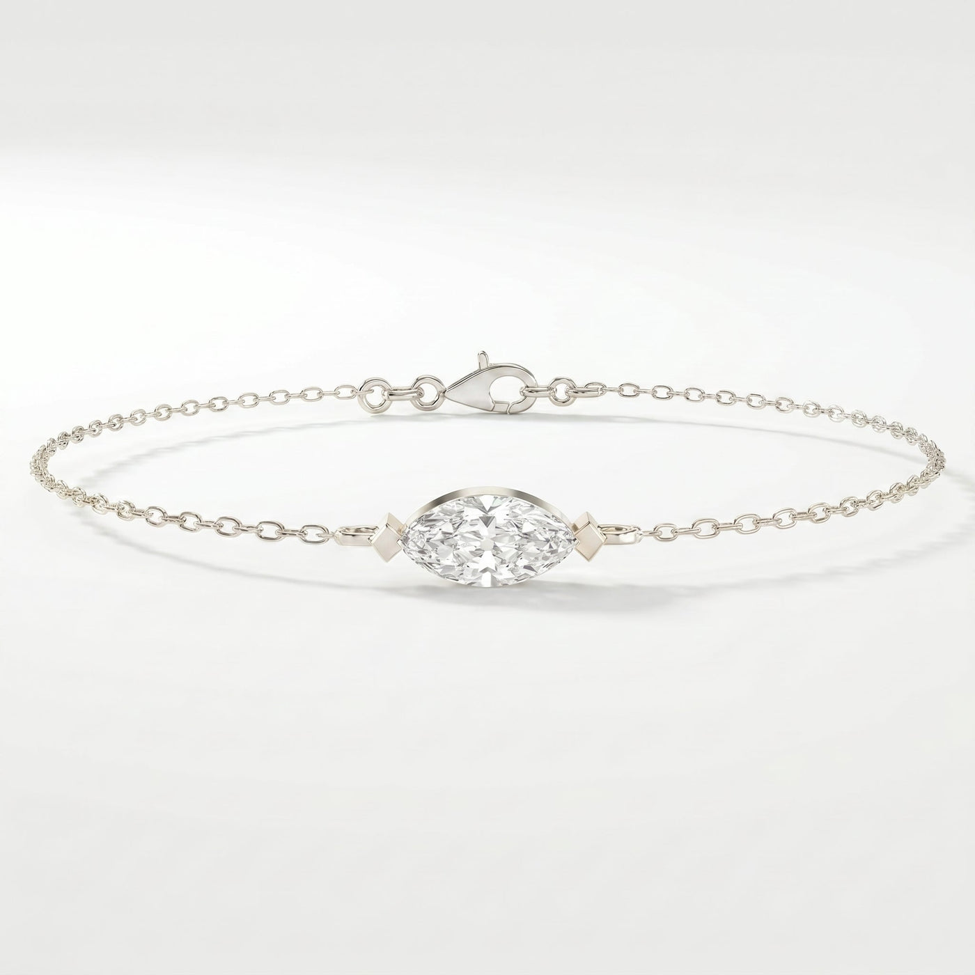 Elegant Marquise Diamond Solitaire Chain Bracelet, view 3