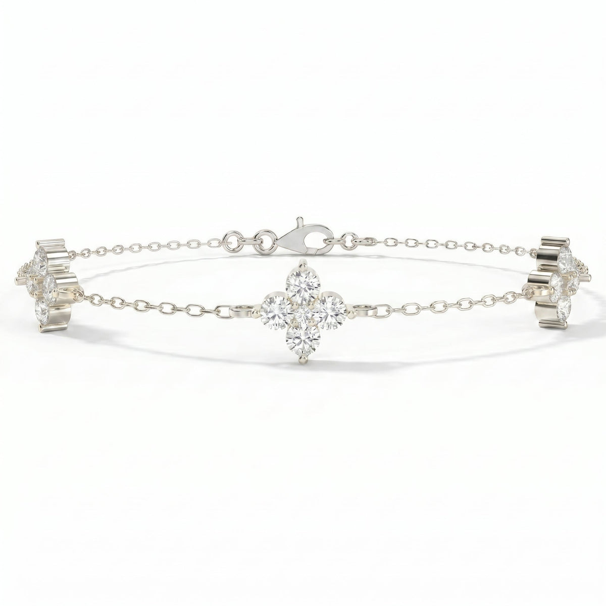Round Diamond Verdant Bloom Clover Chain Bracelet, view 4