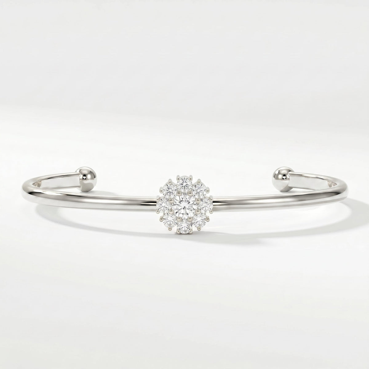 Floral Diamond Cluster Open Cuff Bracelet, view 3