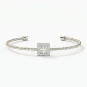 Cuff Bracelet with Square Halo Centrepiece, Princess Cut Diamond, view 3