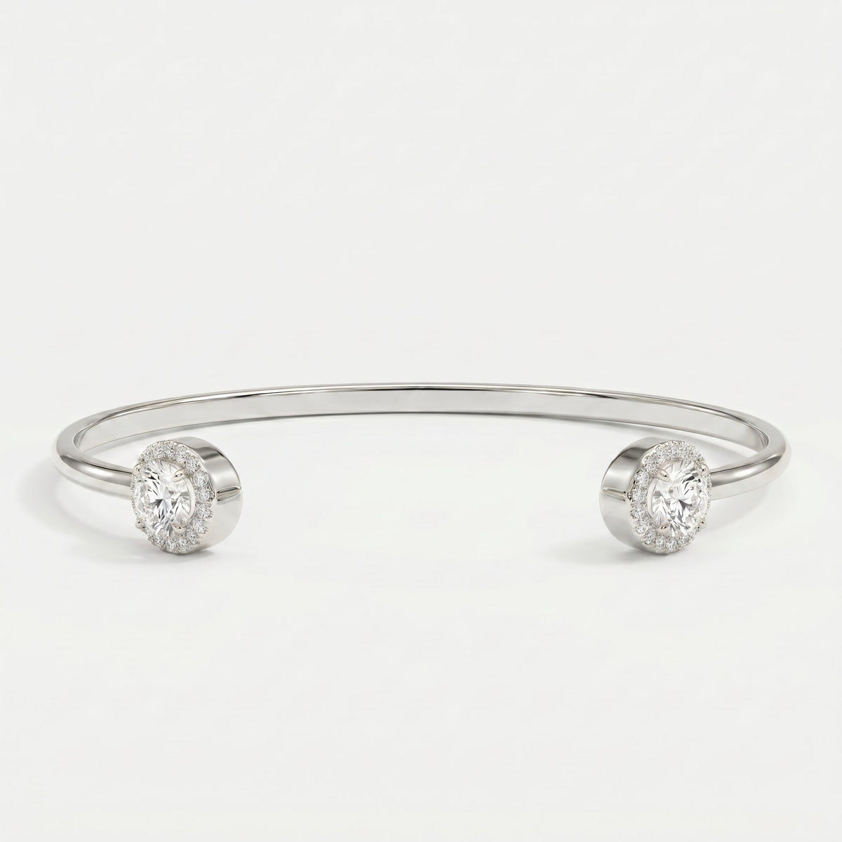 Elegant Open Cuff Bracelet with Round Halo Diamonds, view 3