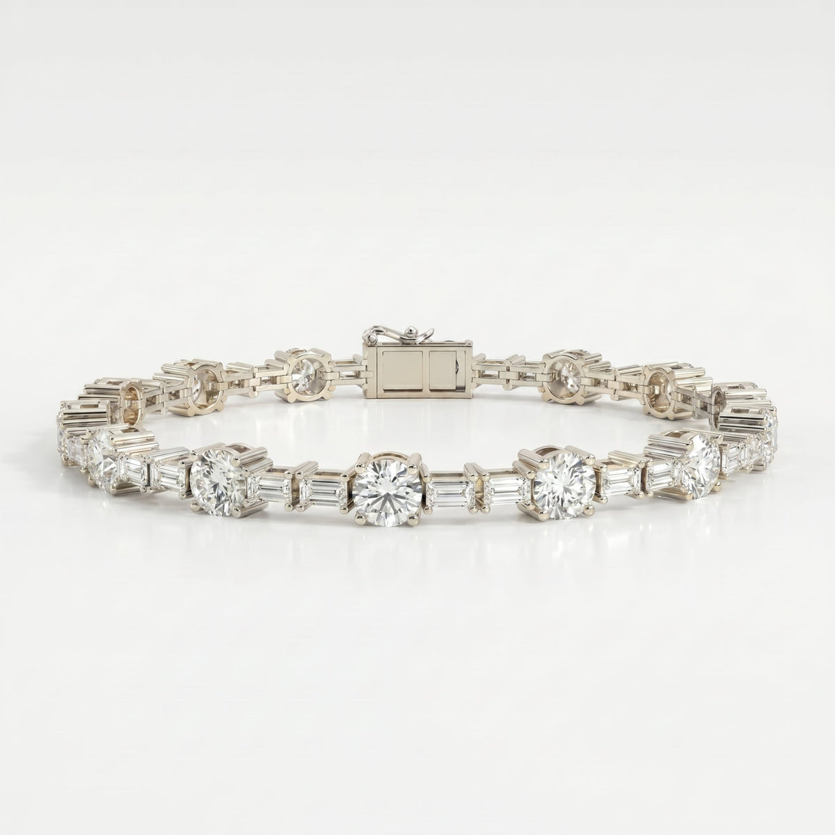 Round & Baguette Diamond Tennis Bracelet, view 3