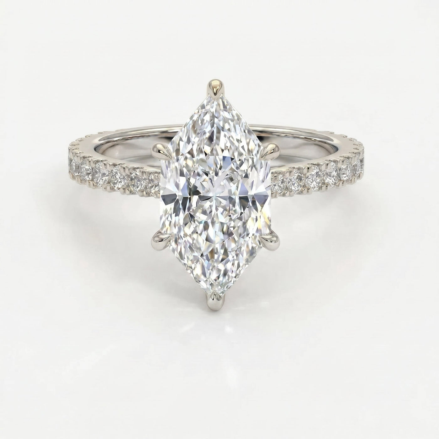 Dutch Marquise Cut Diamond round Accent Engagement Ring, view 3