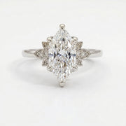 Dutch Marquise Cut Lab Diamond Floral Side Cluster Design Engagement Ring, view 2