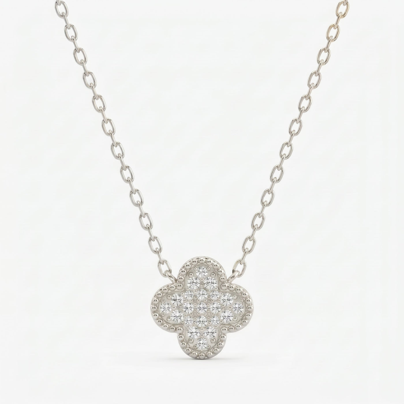 Clover Diamond Heritage Necklace, Pavé Quatrefoil Charm Jewellery, view 5