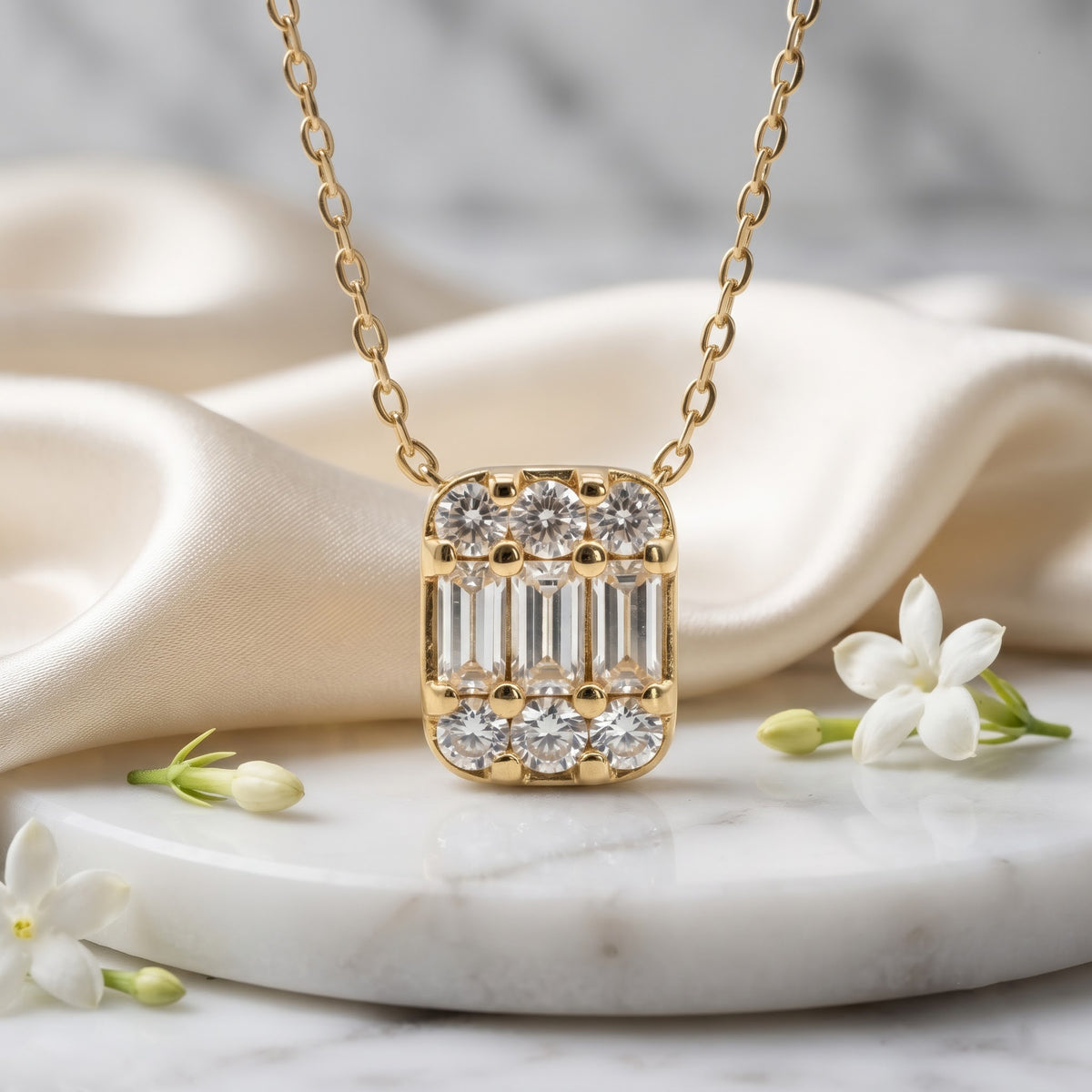 Lab Grown Diamond Baguette Pendant Necklace, image 3