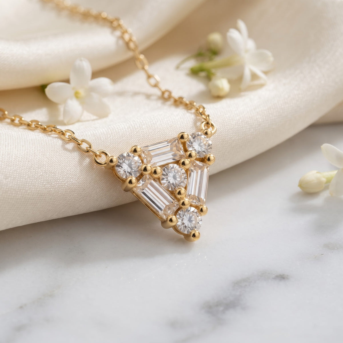 Lab Grown Diamond Baguette & Round Cluster Pendant Necklace, image 3