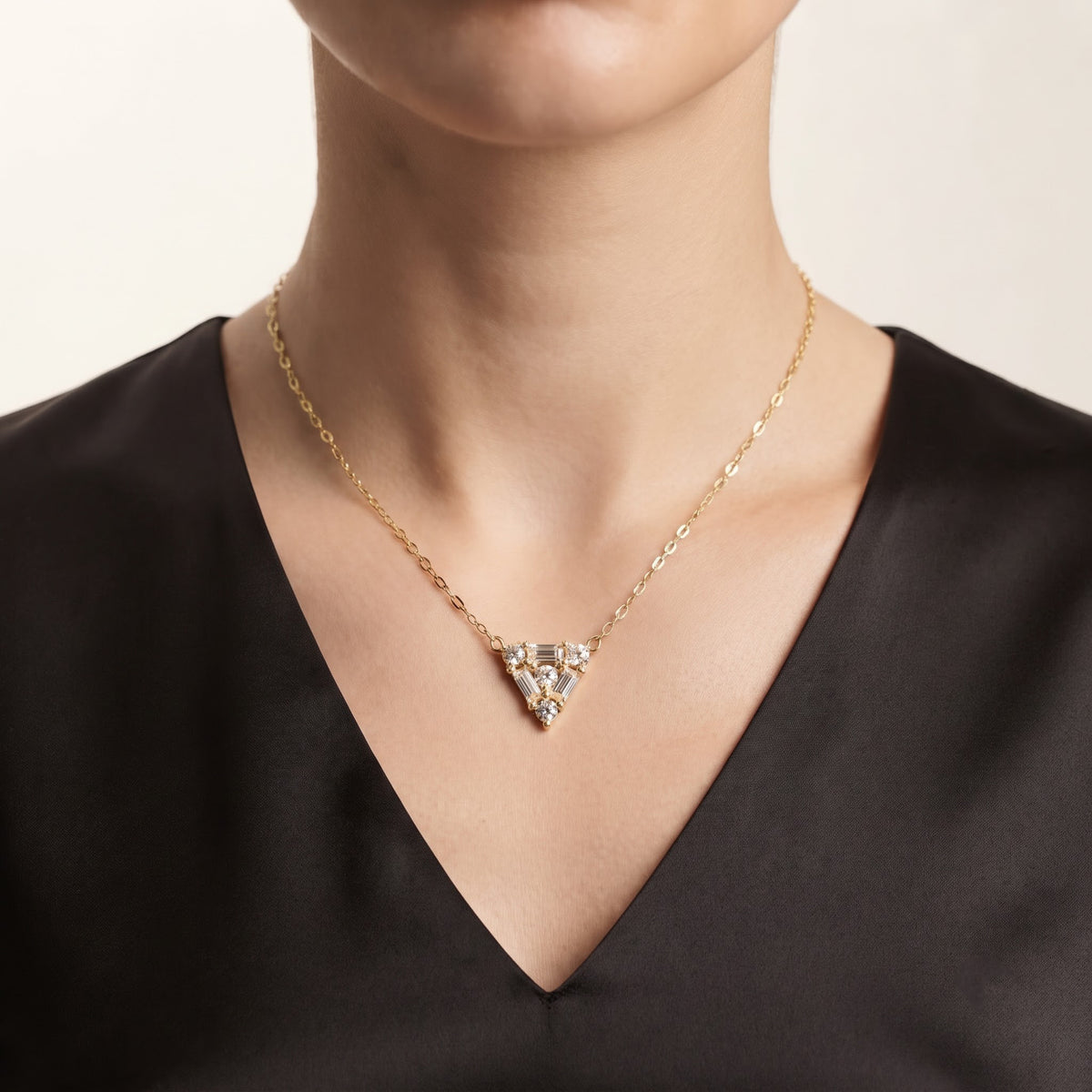 Lab Grown Diamond Baguette & Round Cluster Pendant Necklace, image 4