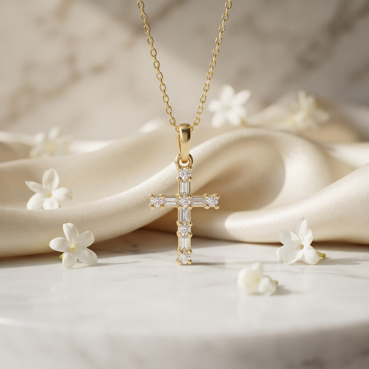 Lab Grown Diamond Cross Christian Pendant Necklace, image 3