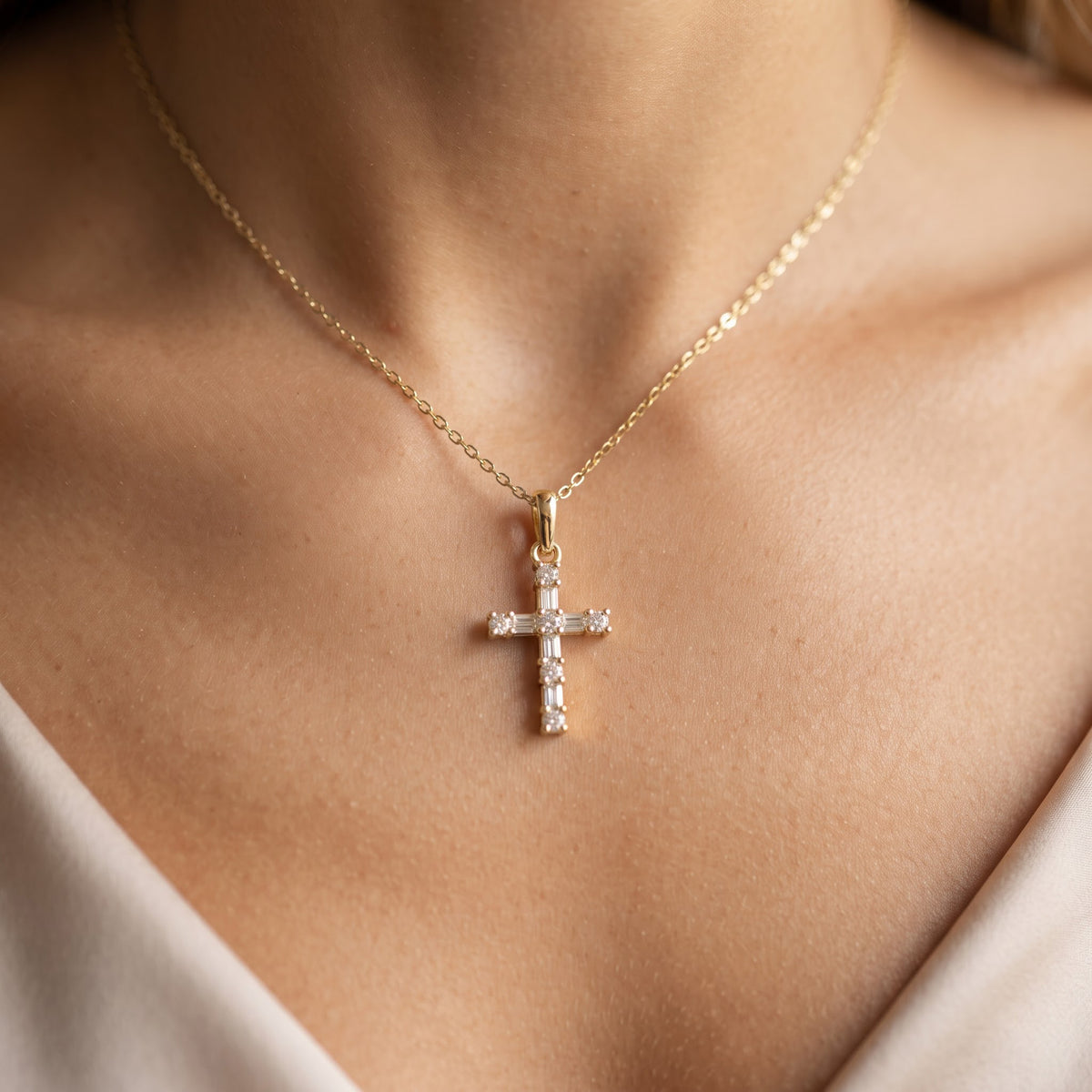 Lab Grown Diamond Cross Christian Pendant Necklace, image 4