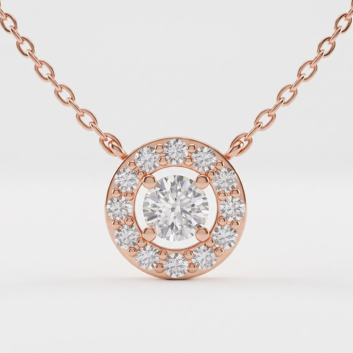 Lab Grown Round Diamond Halo Pendant Necklace