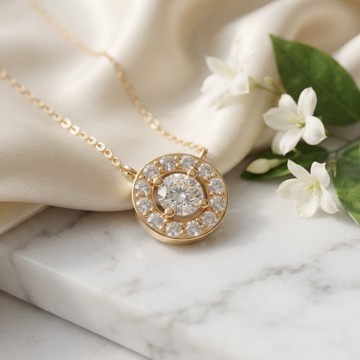 Lab Grown Round Diamond Halo Pendant Necklace, image 4